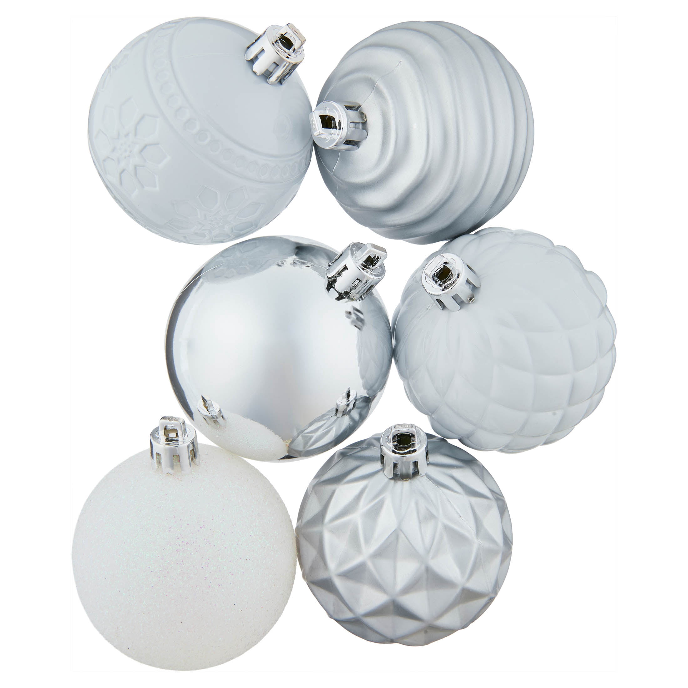 24-Count Silver and White Shatterproof Christmas Ornaments, 2.8", by Holiday Time