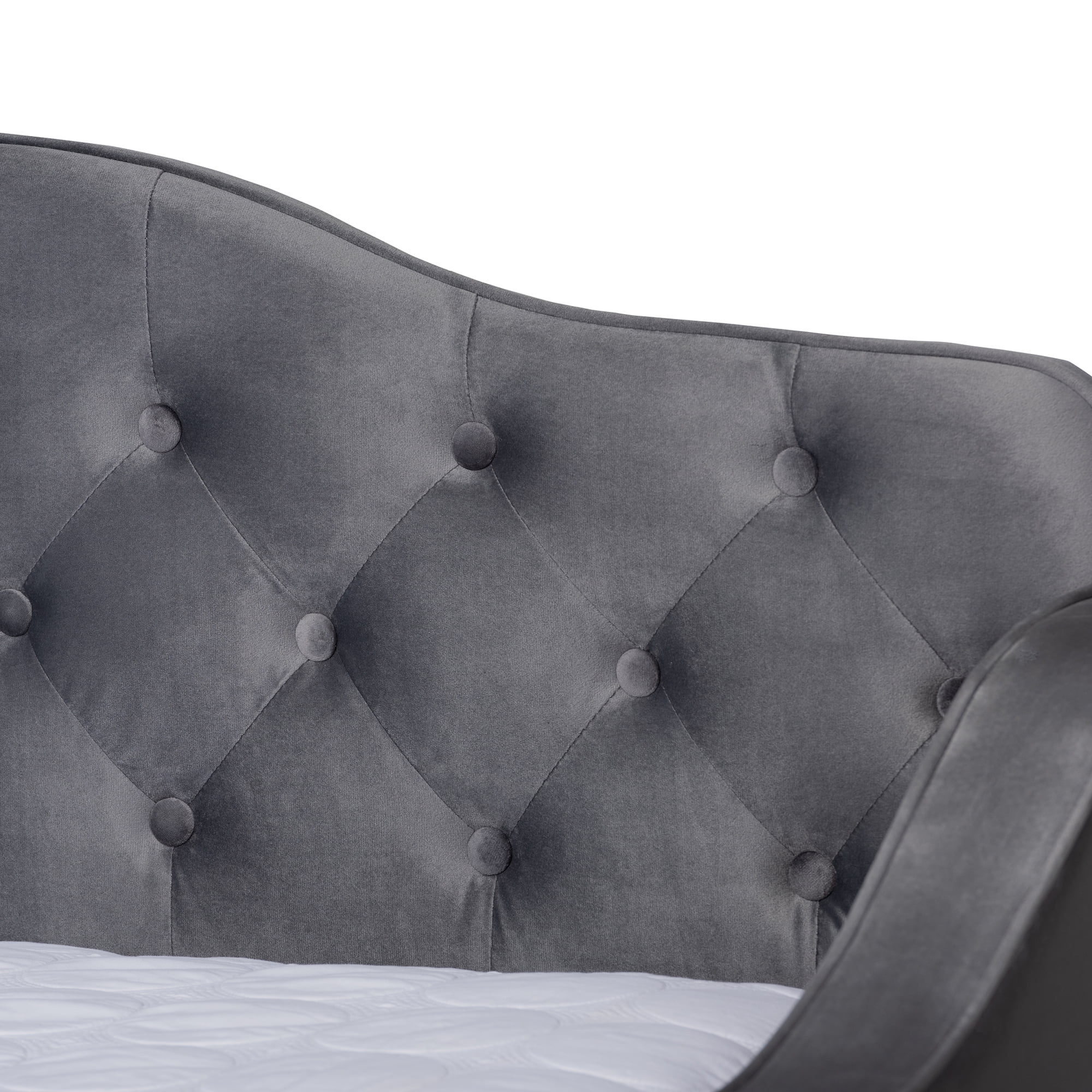 Baxton Studio Freda Transitional and Contemporary Grey Velvet Upholstered and Button Tufted Queen Size Daybed with Trundle