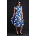 thumbnail image 5 of Bimba Blue Floral & Leaves Bird Bird Women Printed Knee Length Sleeveless Shift Summer Dress-Large, 5 of 6