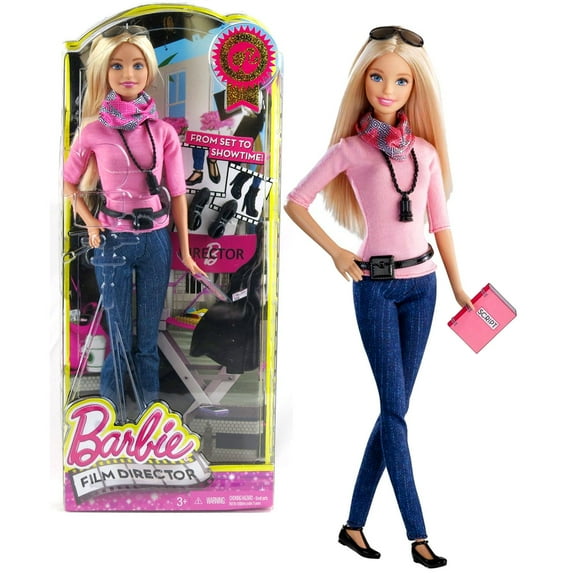 Mattel Year 2014 Barbie Career Series 12 Inch Doll - BARBIE as FILM DIRECTOR (CCP42) in Pink Tops and Blue Denim Pants with Patterned Scarf, Glasses, Utility Belt, Viewfinder and Extra Pair of Shoes
