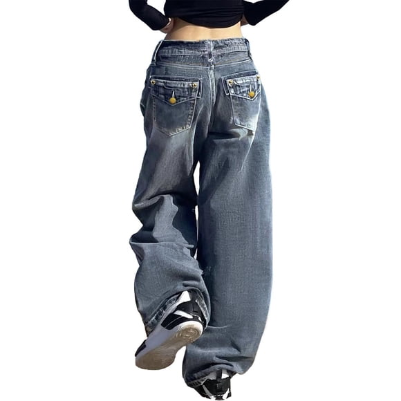 iHPH7 Wide Leg Jeans for Women Casual Pants for Women Baggy Jeans Dark Wash Jeans Women Boyfriend Jeans for Women Travel Pants Women Womens Fall Pants Blue XXL