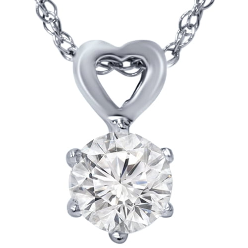 1 2ct Solitaire Diamond Heart Pendant 14k White Gold by Pompeii3