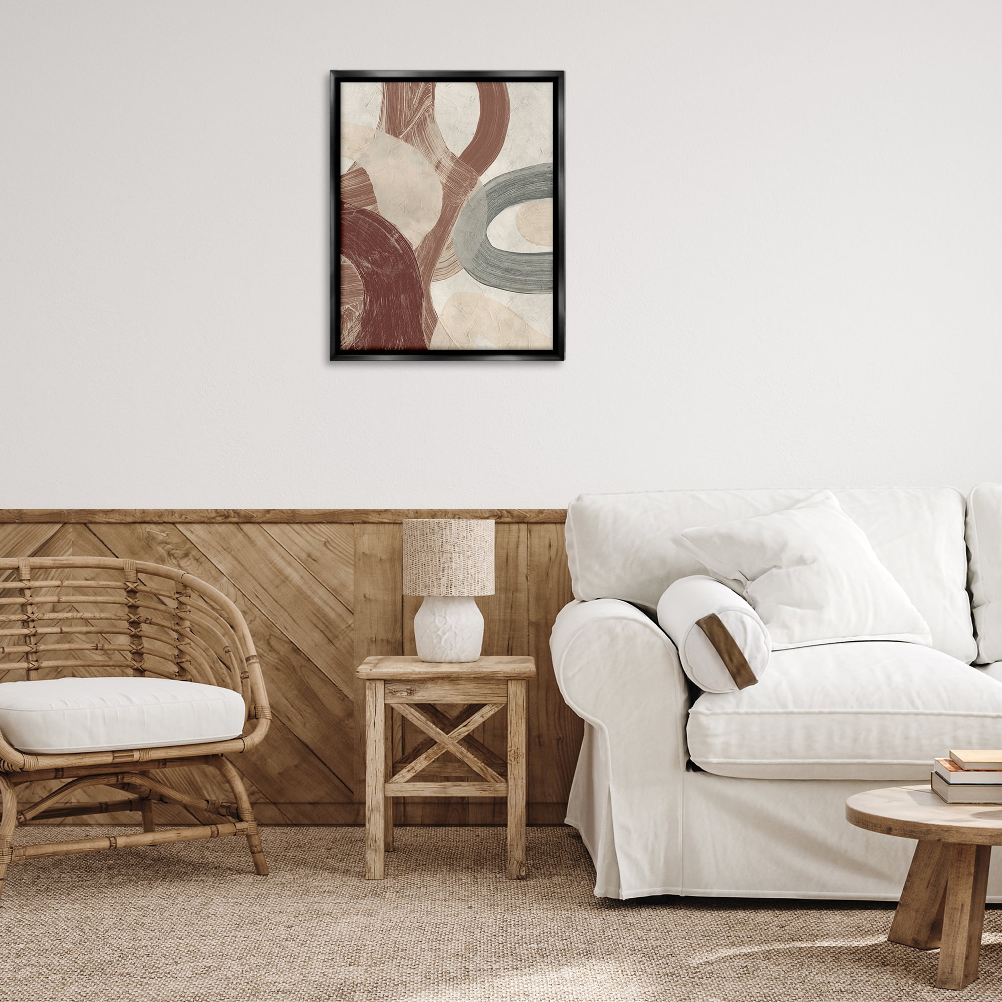 Stupell Industries Neutral Shapes Expression Abstract Painting Black Floater Framed Canvas Art Print Wall Art, 25 x 31