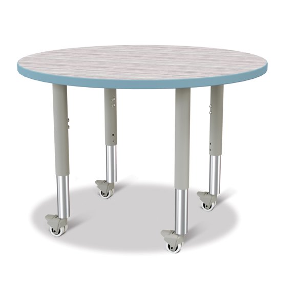 Round Activity Table - 36" Diameter, Mobile - Driftwood Gray/Coastal Blue/Gray