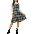 thumbnail image 1 of INSPIRE CHIC Robe à Bretelles pour Femmes Rétro à Carreaux Col Carré Robe Midi Ligne A S Noir, 1 of 6