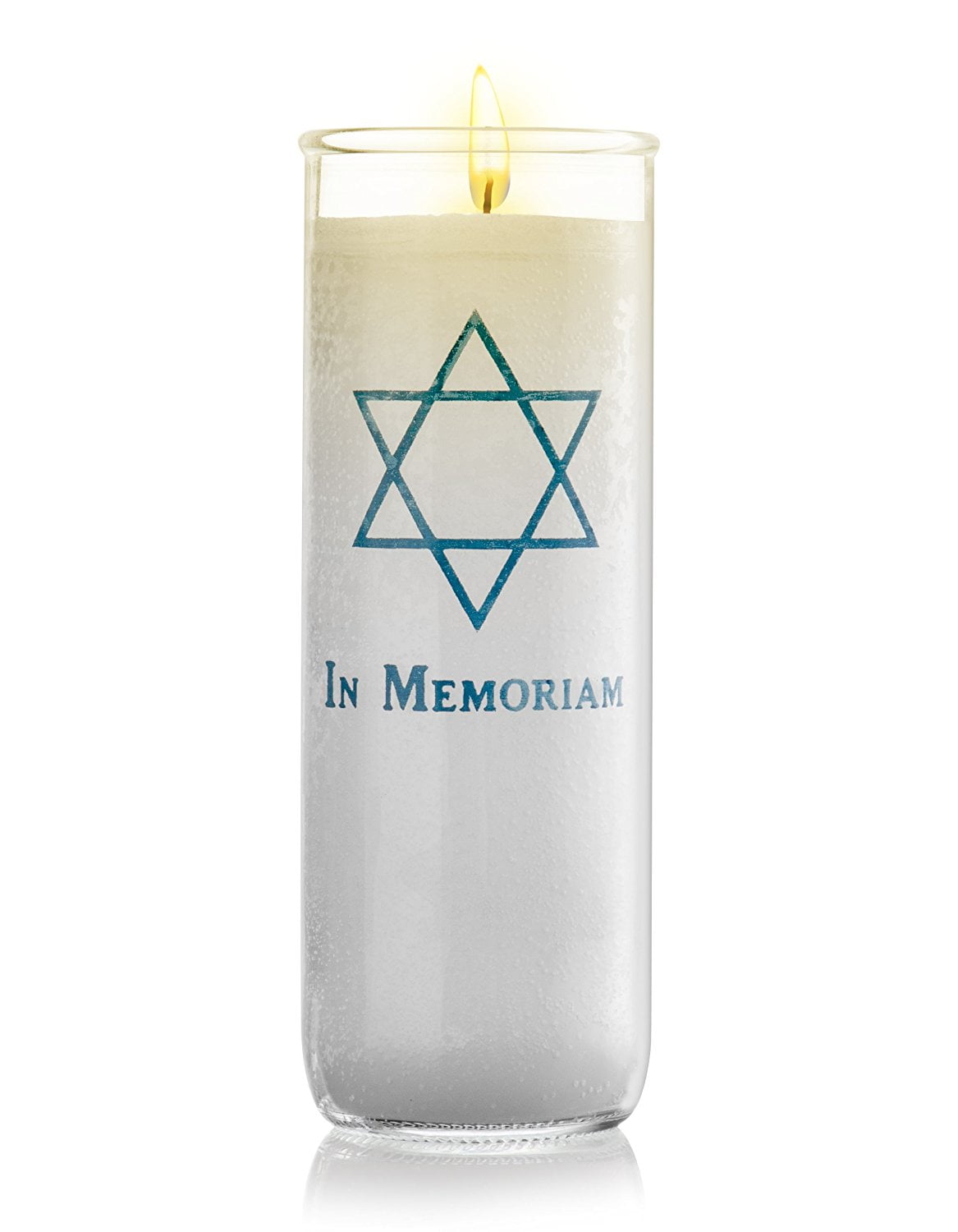 Memorial Candle Yartzeit Candle with Star of David in Glass White
