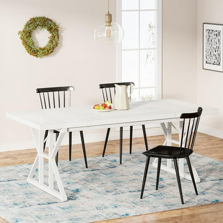 Tribesigns Farmhouse Dining Table for 6 71 Rectangular Wood Kitchen Table for Dining Room Kitchen (White)