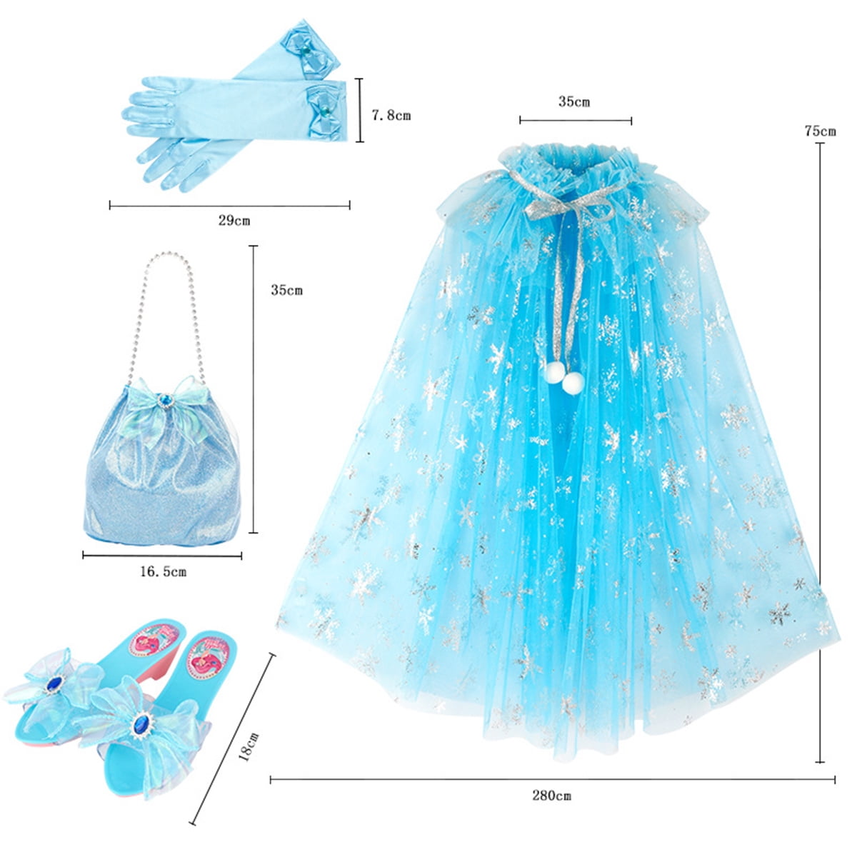 Princess Dress Up Costume Set Shoes Crown Jewelry with Princess Costume Capes for 3-12Y
