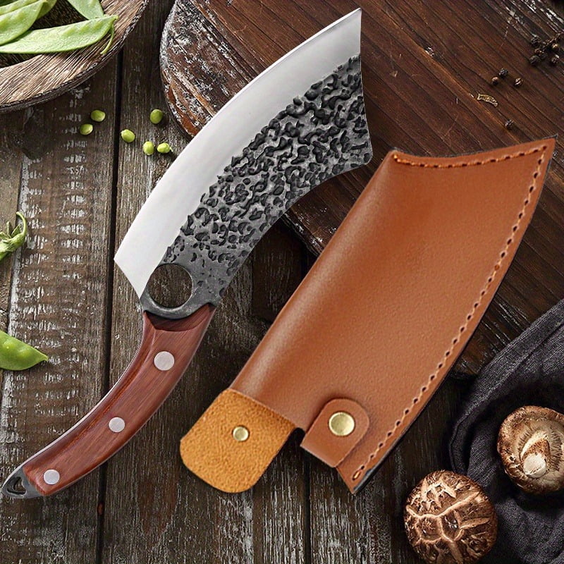 1PC/3PCS Stainless Steel Boning Knife with Knife Sheath Wood Handle Cutting Utility Knife Sharp Multipurpose Meat Cleaver Vegetable Chopper Handmade Forged Knife Barbecue Knife for Cooking