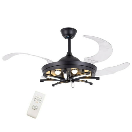 

MIDUO 42 Inch Invisible Fan Chandelier 4 Retractable Blades+Remote Control