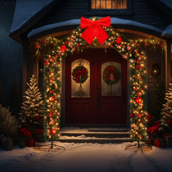 8.5FT Christmas Artificial Tree Archway, 1650 PVC Branch Tips, 350 Warm White LED Lights for Patio, Living Room, Store Entrance