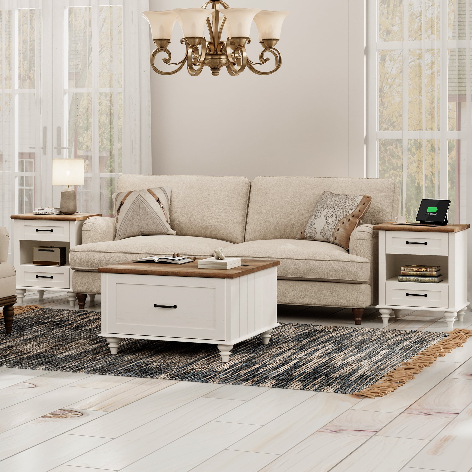 FITUEYES Farmhouse Lift Top Square Wooden Coffee Table, White