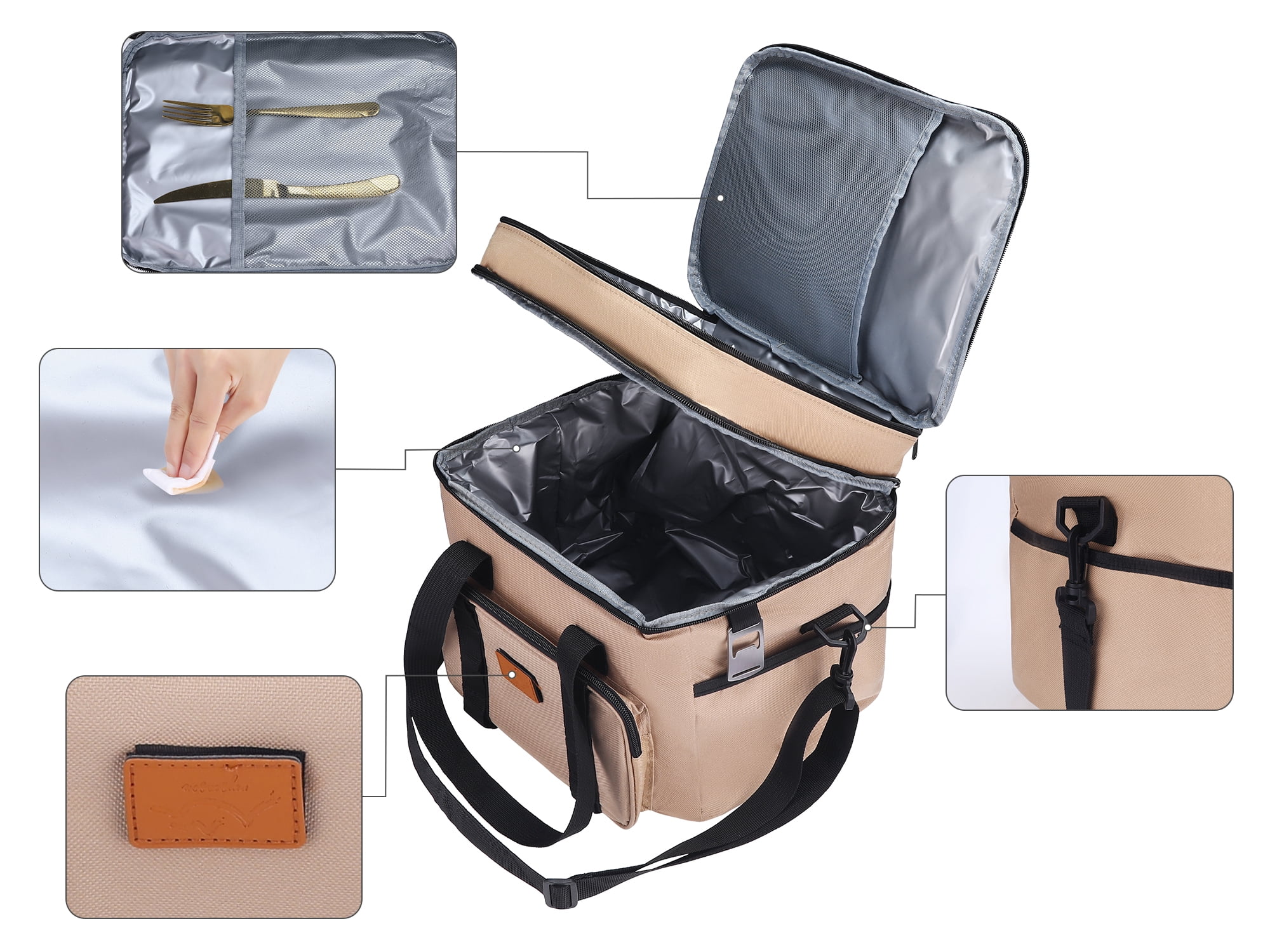 Unique Bargains Reusable Leakproof Lunch Bag for Office, Beach Khaki