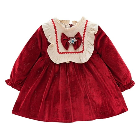 

Toddler Girls Winter Long Sleeve Bowknot Ruffle Dress Princess Dress