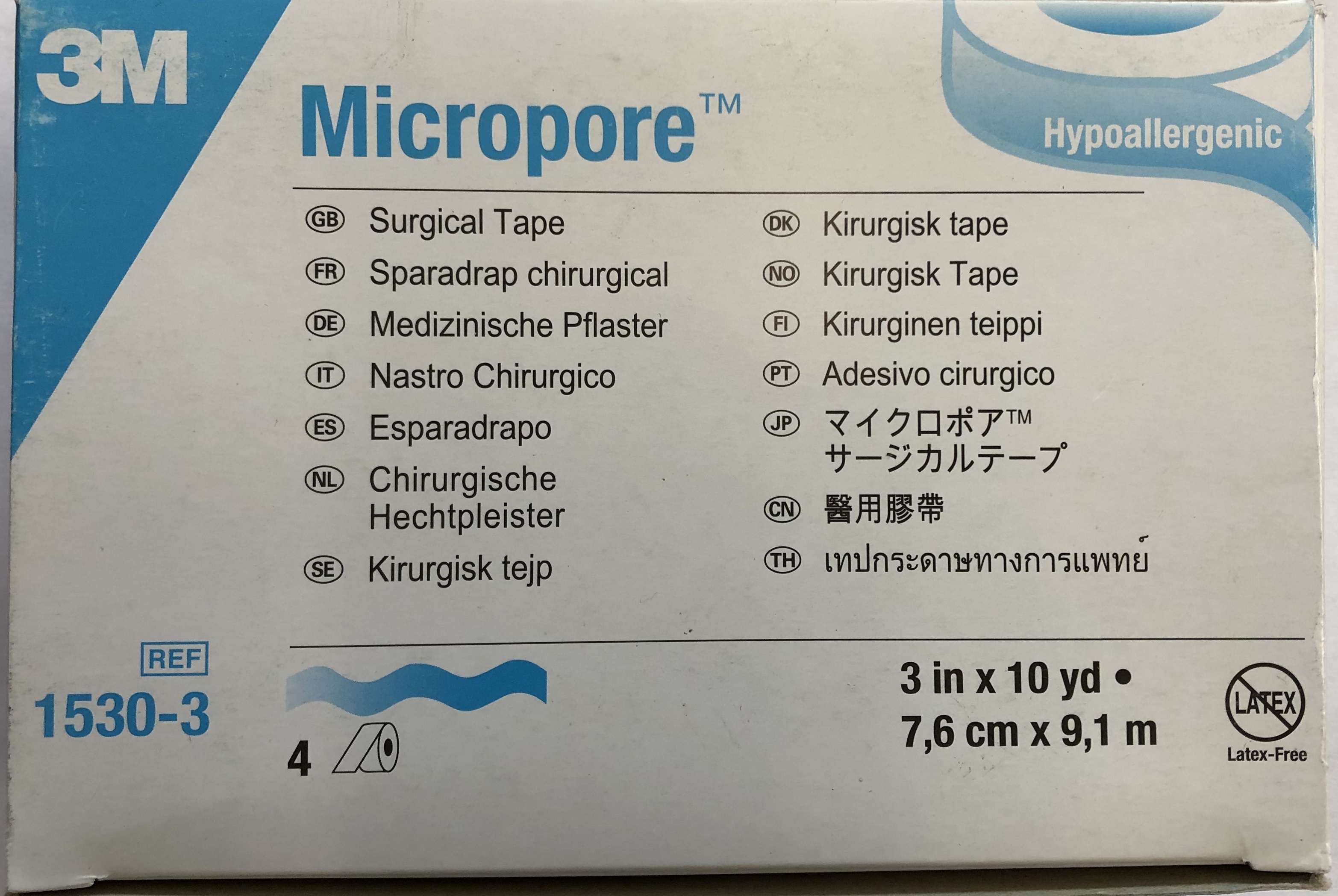 3M Micropore Skin Friendly Paper Medical Tape 3 Inch X 10 Yards NonSterile,  4 count 