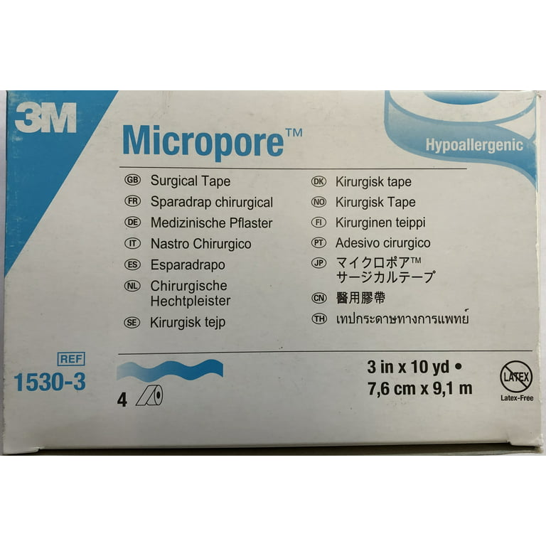 3M Micropore Skin Friendly Paper Medical Tape 3 Inch X 10 Yards NonSterile,  4 count 