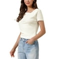 thumbnail image 4 of INSPIRE CHIC Short Sleeves Top for Women Ruched Going Out Crop Shirts Slim Fit Basic Tee Blouse XS White, 4 of 6