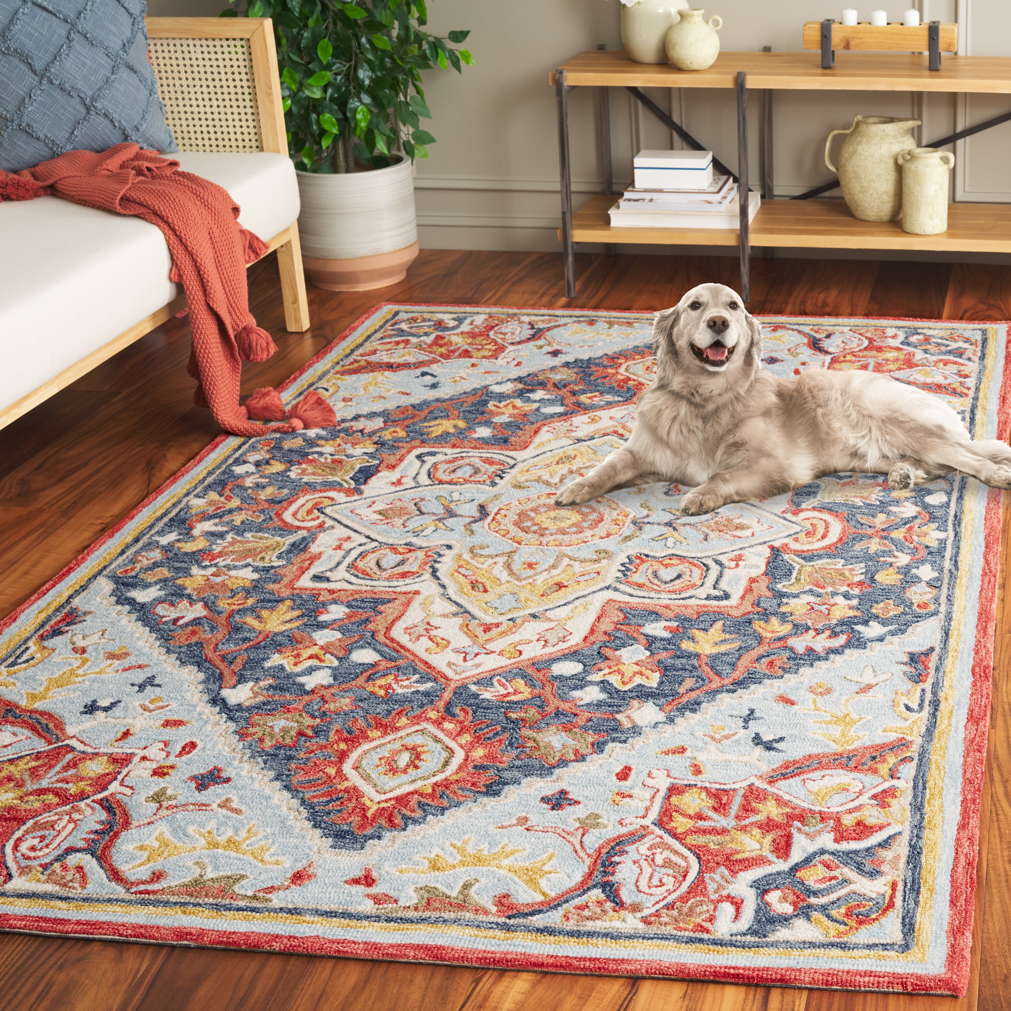 SAFAVIEH Metro Melvin Medallion Area Rug, Navy/Red, 5' x 8'