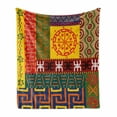 thumbnail image 1 of Prehistoric Soft Flannel Fleece Throw Blanket, Abstract Patterns Ornaments Indigenous Style Illustration, Cozy Plush for Indoor and Outdoor Use, 70" x 90", Yellow Green, by Ambesonne, 1 of 6