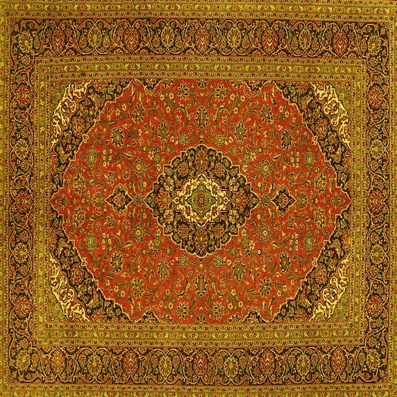 Ahgly Company Machine Washable Indoor Square Medallion Yellow Traditional Area Rugs, 6' Square
