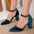 thumbnail image 3 of YDN Women's Closed Pointed Toe Pumps Strap Buckle Block High Heel D'Orsay Shoes Fancy Ballroom Outfit Size 7 Dark Green, 3 of 4