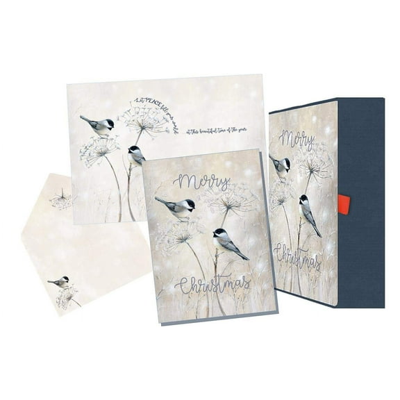LPG Greetings Two Chickadees 14 Christmas Cards and Coordinated Envelopes in Keepsake Box