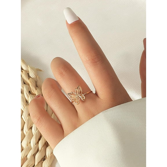 1Set Butterfly Knuckle Promise Ring Trendy Elegant Unique Engagement Ring Jewelry Gift for Women Light Gold