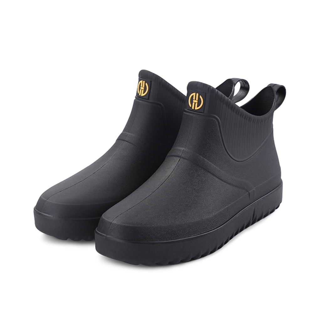 Black punk fashion Men's antiskid waterproof galoshes ankle rain boots 