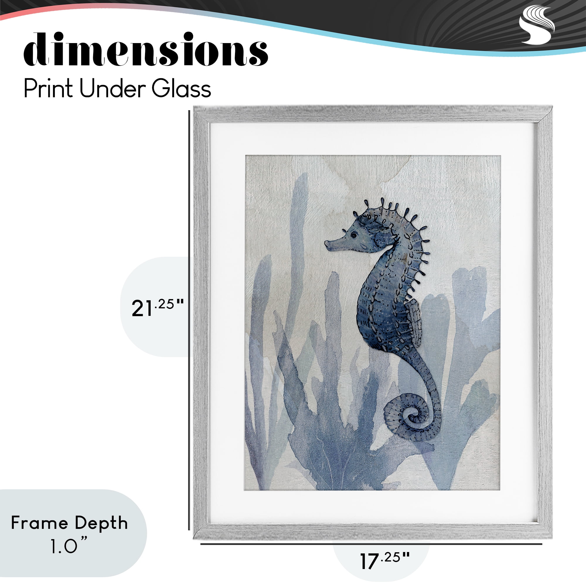 Stupell Industries Organic Seaweed & Seahorse Gray Framed Print Under Glass, design by Susan Jill