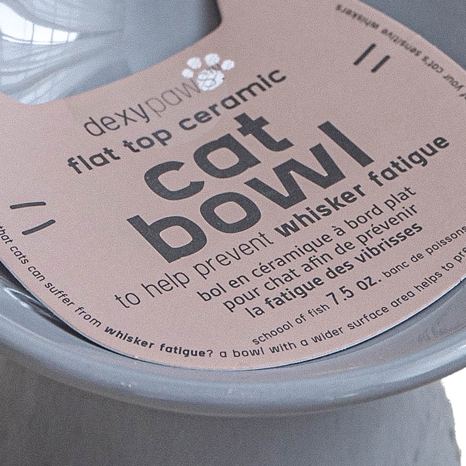 Dexypaws: Flat Top Ceramic Cat Bowl - Grey - 7.5oz, Pet Feeding Dish, Meals, Food & Water, Raised Ergonomic Height, Whisker Friendly, Stylish Design
