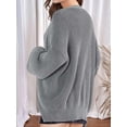 thumbnail image 5 of Women Chunky Knit Cardigan Long Sleeve V Neck Button Up with Pocket Sweater Coat for Fall and Winter Gray M, 5 of 8
