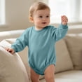 thumbnail image 3 of OGLCCG Toddler Baby Boy Girl Bubble Romper Infant Oversized Plain Long Sleeve Crewneck Sweatshirt Bodysuit Cute Bodysuit Tops 0-24M, 3 of 5
