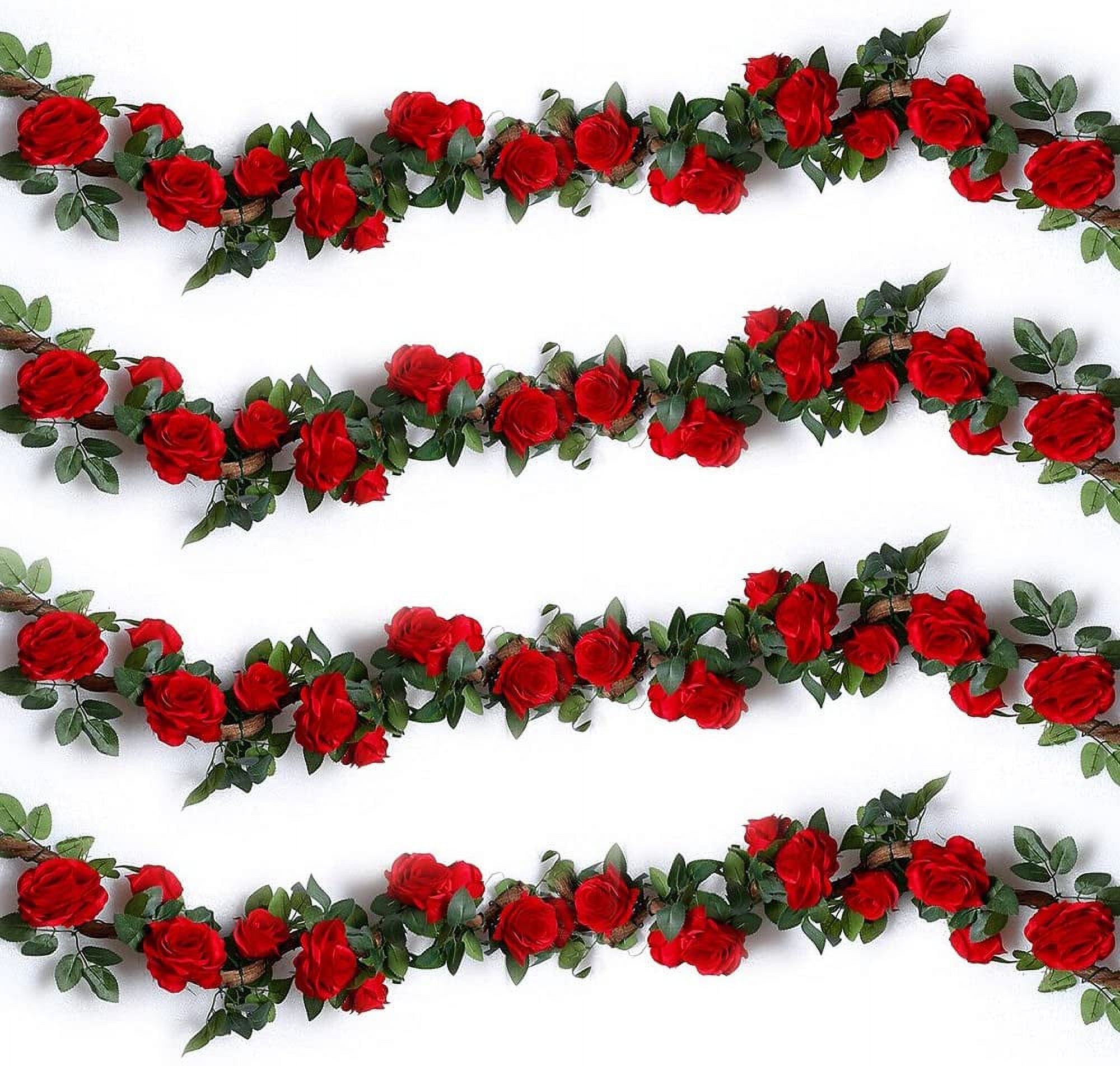 ReedCA 4PCS(28.8 FT) Artificial Rose Vines Fake Silk Flowers Rose Garlands Hanging Rose Ivy Plants for Wedding Home Office Arch Arrangement Decoration (red)