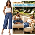 thumbnail image 4 of Gtoiithly Women's Casual High-Waisted Loose-Fit Jeans | Stylish Tencel Denim Capris with Pockets and Drawstring Waist BU2 L, 4 of 6