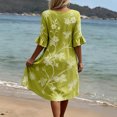thumbnail image 4 of Dolkfu Short Sleeve Women Clothing Refreshing Mid-Length Green V-Neck Dresses Floral Classic Relaxed Fit Printed Shift Dresses Green,M, 4 of 5