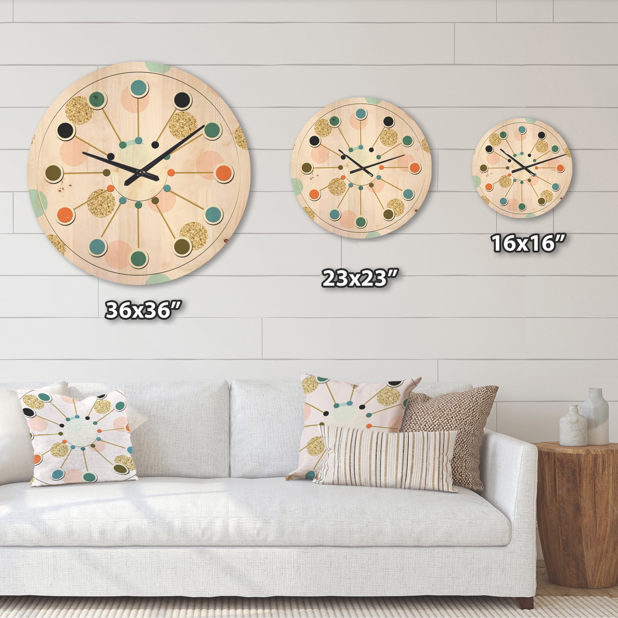 Designart 'Gold Chic Retro Design III' Mid-Century Modern Wood Wall Clock