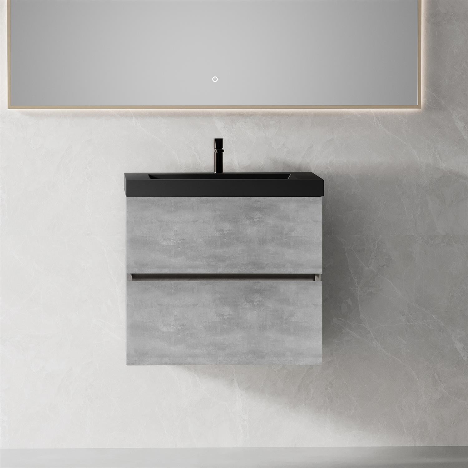 Demi Bonn 23" Floating Bathroom Vanity with Sink, Black Quartz Sand Top Basin and 2 Soft Close Drawers, Faucets and Drains Not Included, Gray