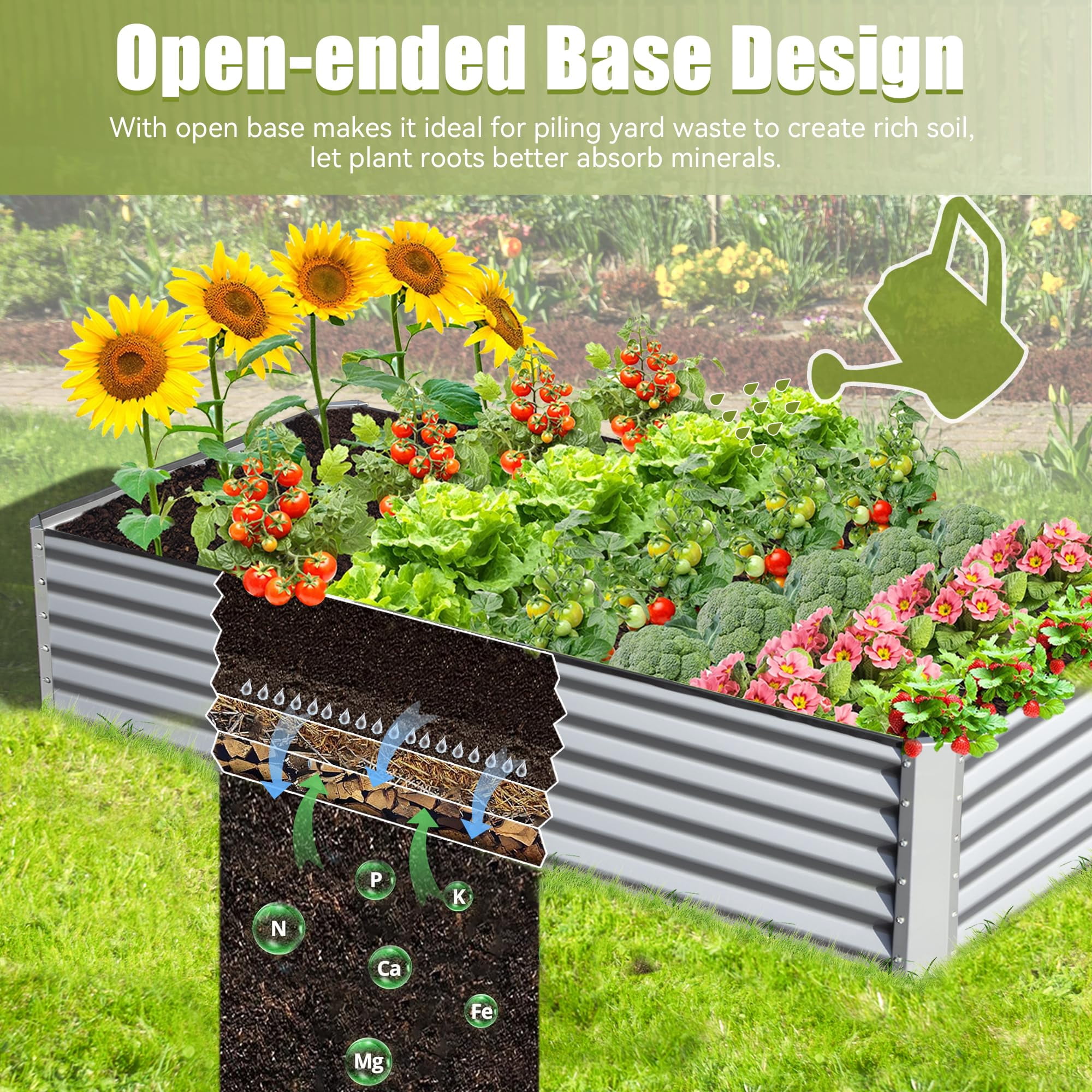 Galvanized Raised Garden Bed, Outdoor Planter Garden Boxes Large Metal Planter Box for Gardening Vegetables Fruits Flowers, Silver 8x4x1.5Ft
