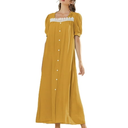 

Avamo Women Cotton Nightgown Sleepwear Short Sleeves Shirt Dress Casual Print Sleepdress Summer Solid Comfy Loungewear Pajamas Dresses