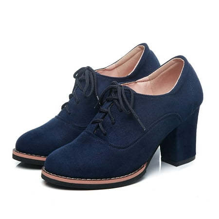 

symoid Womens Booties- High Heel Shoes Winter Warm Fashion Lace-up Pointed Toe Casual Solid Ankle Boots Blue 39