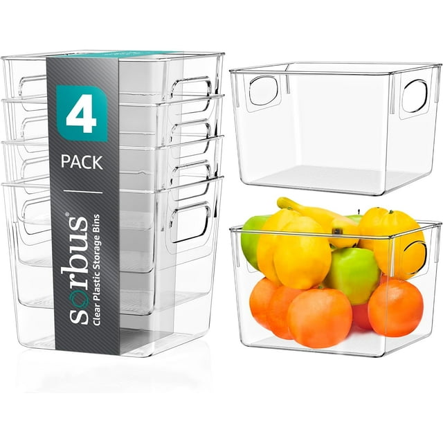 Sorbus Contenedores de Almacenamiento de Plástico Transparente (Paquete de 4): Organizadores Medianos para Cocina, Despensa, Gabinete, Refrigerador y Refrigerador