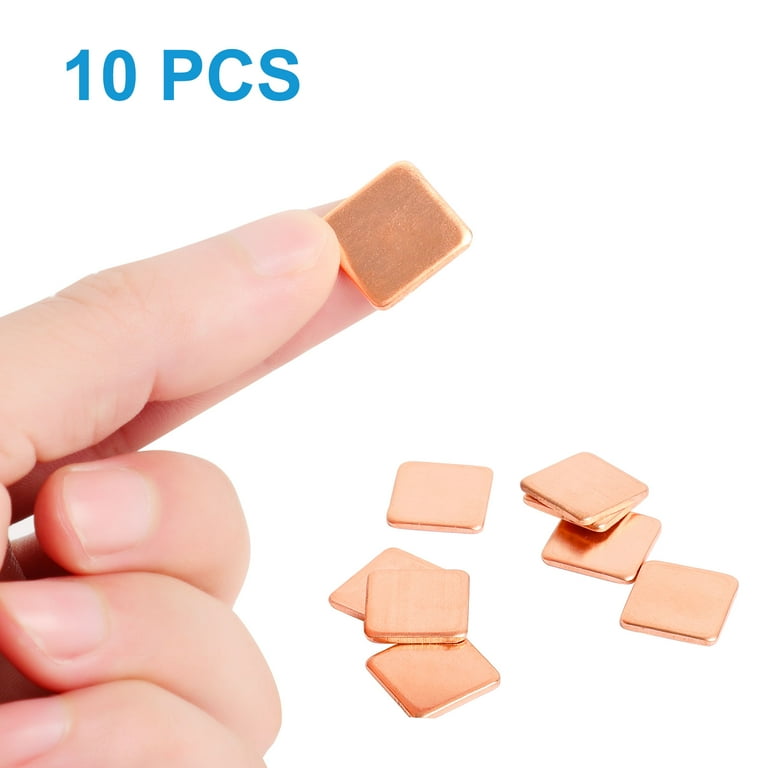 sourcing map Flat IC Chipset Termico Rame Dissipatore per CPU GPU RAM 15 x 15mm con Spessore 0.3/0.5/0.8/1.0/1.5mm Totale 25pz