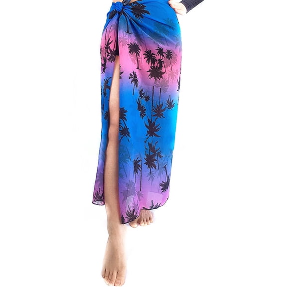 Shinycome Women Chiffon Beach Cover Up Long Sarong Tropical Leaf Coconut Tree Wrap Skirt