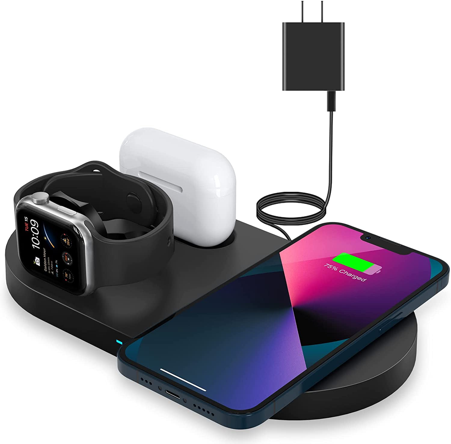 BEACOO 3 in 1 Charging Stand Compatible with iWatch Series 6/5/4/3/2/1 AirPods Pro 1/2 and iPhone Series 12/11/SE 2020/XS/XS Max/XR/X/8 Plus/7 Plus/6S Plus Charger & Cables Required 