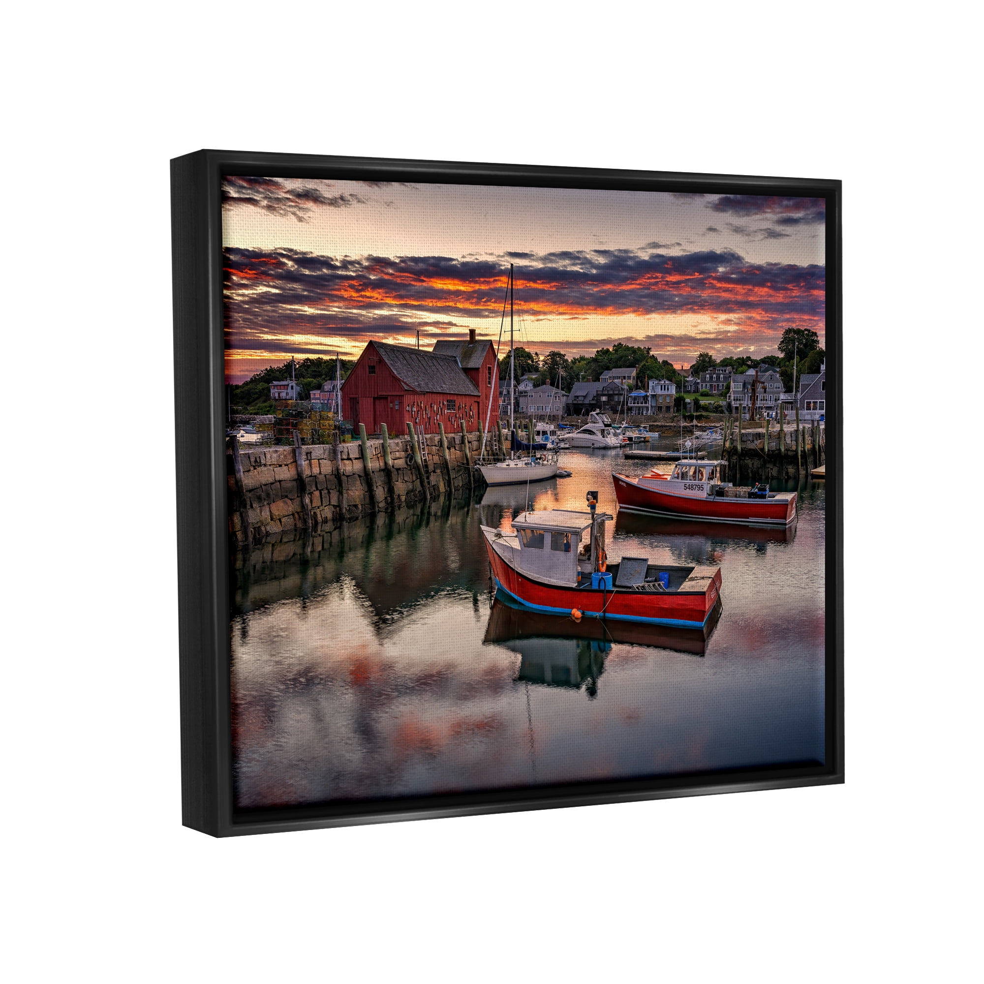 Stupell Boat Harbor Sunset Photography Landscape Photography Black Floater Framed Art Print Wall Art