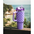 thumbnail image 6 of Mainstays 40 oz Stainless Steel Tumbler with Straw and Handle, Double Wall Insulated, Purple Check, 6 of 7