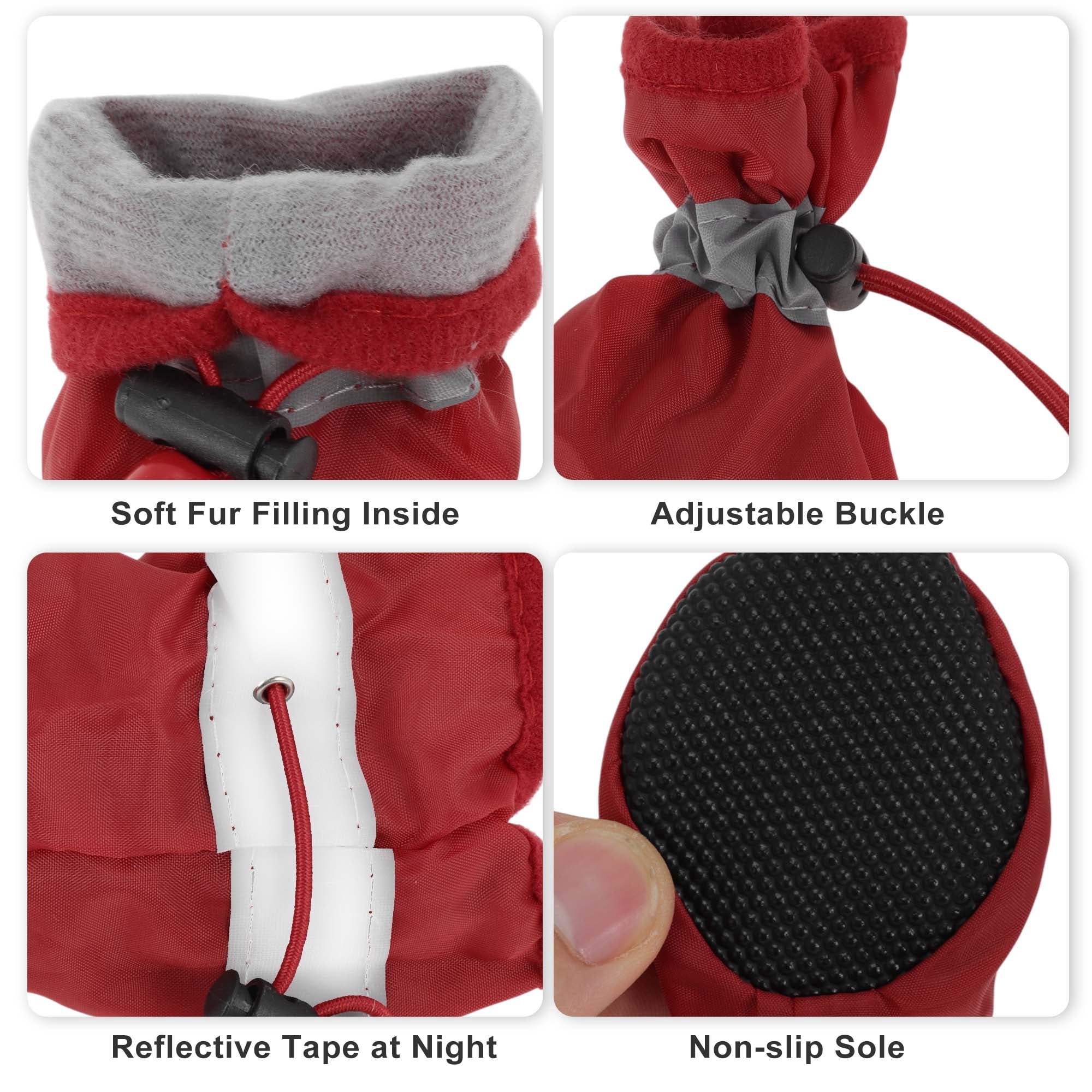 Unique Bargains Pack of 4 Waterproof Dog Shoes with Adjustable Straps Red L