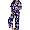 thumbnail image 2 of FASHOFT Women's Halloween Pajama Set Funny Ghost Pumpkin Print Silk Button Down Long Sleeve Pjs Lounge Sleepwear Dark Purple L, 2 of 7