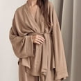 thumbnail image 4 of HUJlwoi Pajama Sets for Women Oversized 2 Piece Loungewear Open Front Robe with Belted Sleepwear Long Wide Leg Pants Pj Sets, 4 of 5