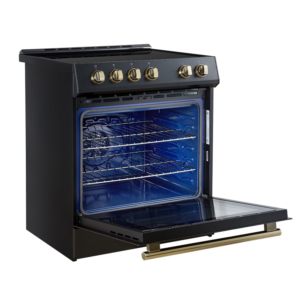 Forno Leonardo Espresso 30-Inch Slide-In Black Induction Range, Convection Oven, 5 Cooking Zones, Touch Control Panel